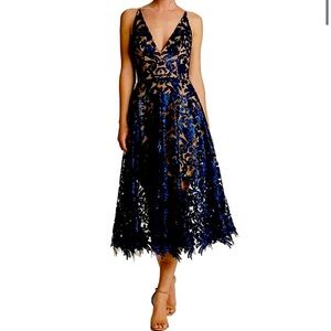Dress the Population - Sequin Embroidered Mesh V-Neck Sleeveless A-Line Dress